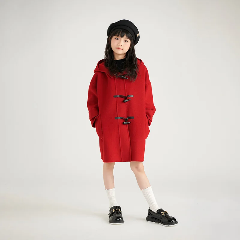 Children\'s woolen coat 2024 new double-sided cashmere coat for boys and girls large children thickened medium long