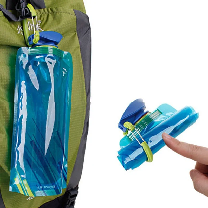 

Foldable Water Bottles Flexible Reusable Travel Water Bottle Plastic Pouch Soft Flask Water Bag With Carabiner Clip