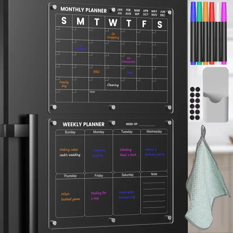 Transparent Fridge Magnetic Calendar Board Acrylic Reusable Memo Blackboard Dry Erase Daily Weekly Planner Schedule Message Menu