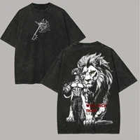 Camiseta de manga corta de algodón puro con estampado de Escanor de los Siete Pecados Capitales, estilo vintage lavado, unisex para hombre