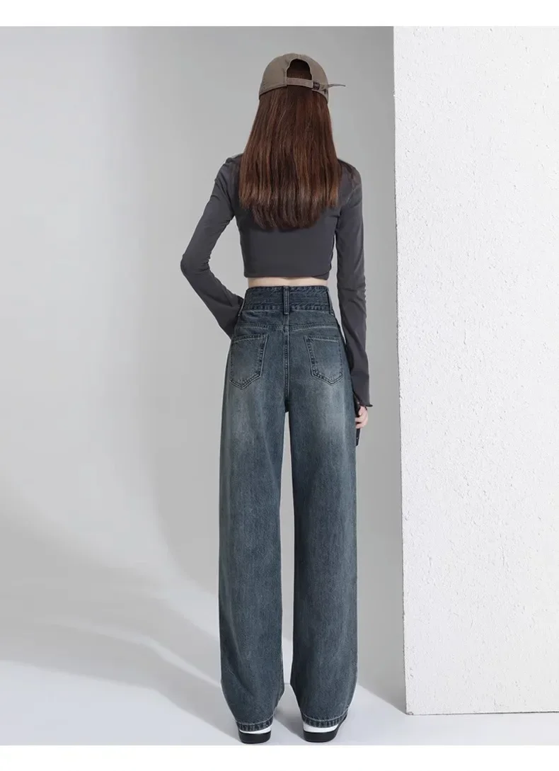 Temperament Retro High-waisted Wide-leg Pants Jeans, Women's Spring and Summer New Comfortable and Casual Straight Leg Pants