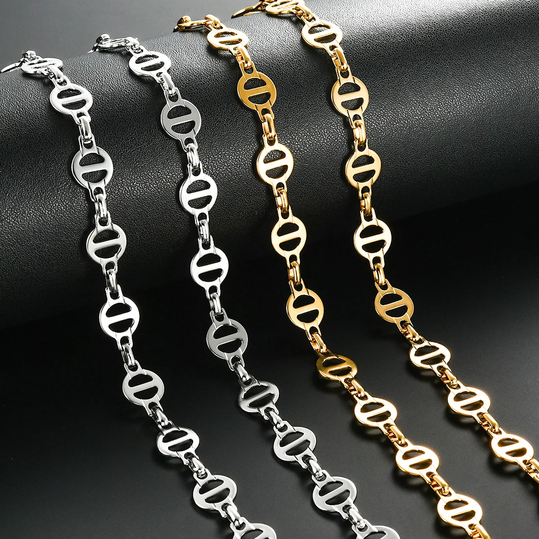 10.5mm Stainless Steel Chunky Hip Hop Coffee Bean Chains Men Women Gold Silver Choker Pig Nose Necklace Wholesale