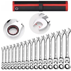 180 ° Flex-Head Ratchet Wrench Set, 16Pcs Metric 6-22mm, 72 Teeth, Cr-V Steel, Ratchet Wrench Set with Organizer Bag