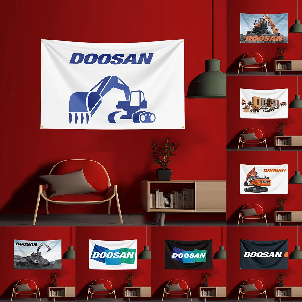 

90X150CM Flag Excavator-D-DOOSANS Industry Flag Polyester Printed Excavator Banner For Decor