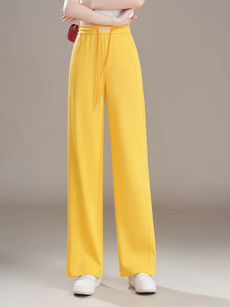 

Женские летние тонкие свободные брюки с высокой талией и широкими штанинами, спортивные, повседневные, прямые, струящиеся, с эффектом похудения