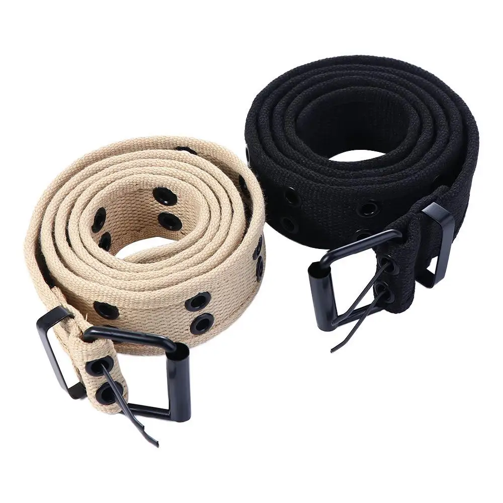 Retro For Women Hollow Belt Accessories Metal Buckle Canvas Waist Belt Man Waistband Korean Waist Strap Double Grommet Hole