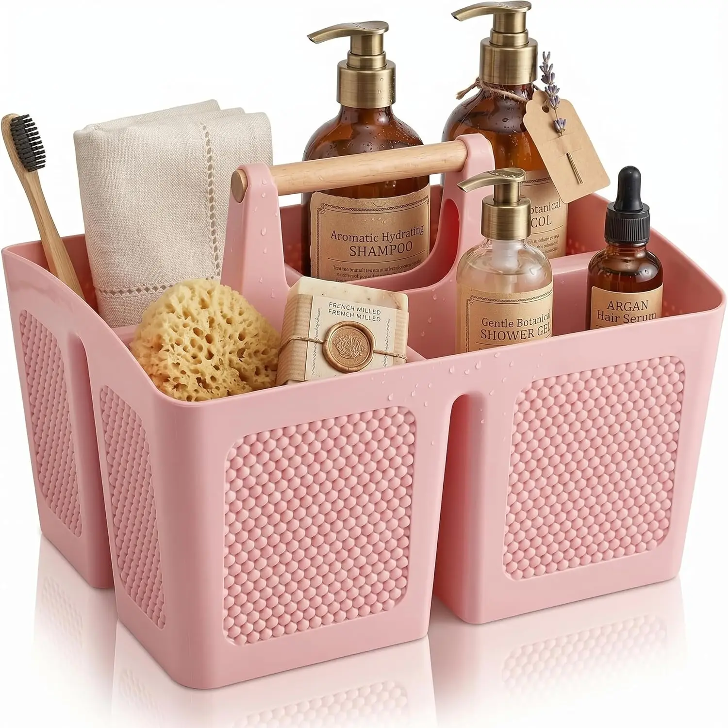 

Portable Shower Caddy with Rotating Handle, 3-Compartment Bathroom Organizer for Dorm, Camping, Gym