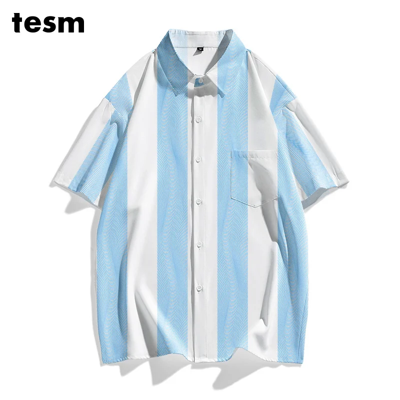 

TESM Мужская красочная рубашка в горошек с коротким рукавом, свободная посадка, повседневные летние пляжные гавайские рубашки, уличная одежда, топ для прогулок для родителей и детей