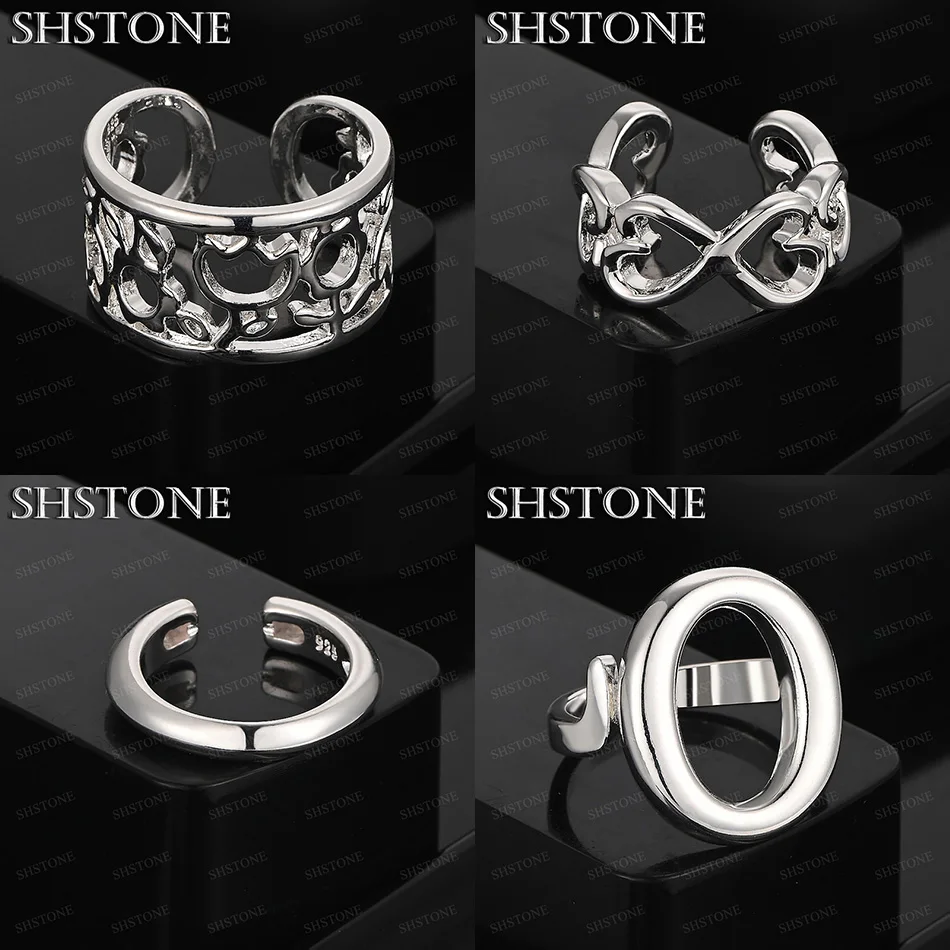 الكلاسيكية 925 فضة زهرة فراشة شبه دائرية البيضاوي حلقة مفتوحة للنساء حفل زفاف مجوهرات جميلة اكسسوارات #1