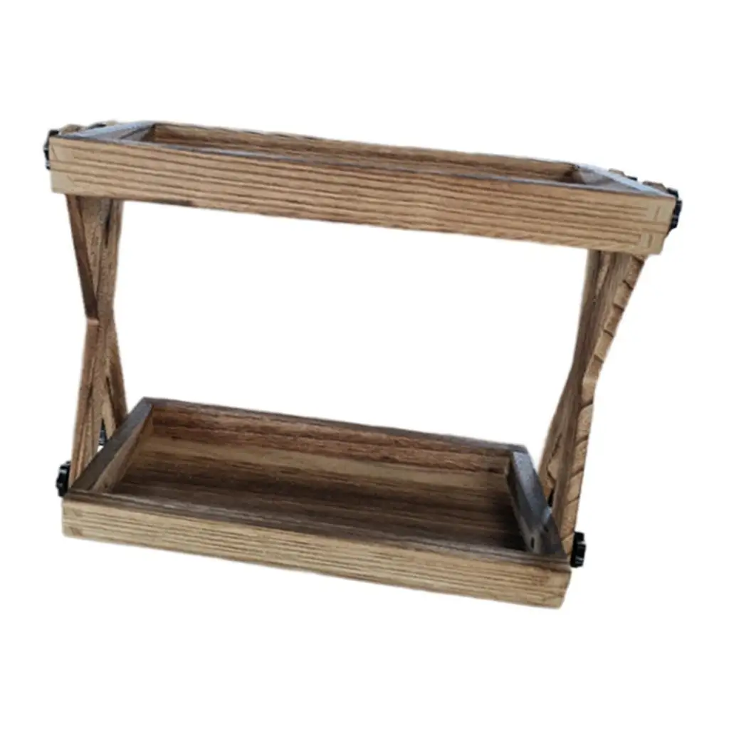 Wood Countertop Shelf Organizer Rustic 2 Tier Shelf Kitchen Condiment Storage Rack Coffee Station Stand for Home Office Bar