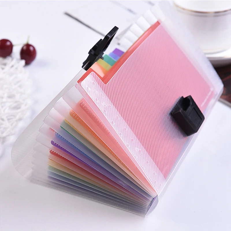 T04C-New Office A6 Expanding File Folder Wallet Organ Bag 13 Layer Rainbow Hang Rope Type Filing Products