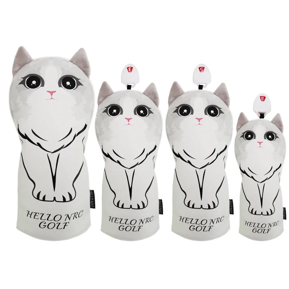 

Golf Headcover Cute Cat Ragdoll Club Head Cover for Driver Fairway Hybrid Putter PU Leather Protector Wood Covers Waterproof