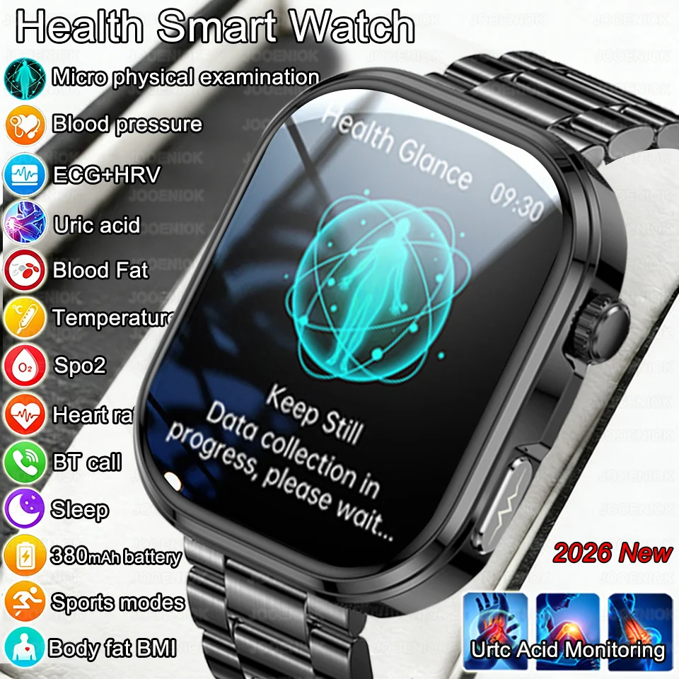 

Умные часы для измерения показателей здоровья: уровень кислорода в крови, мочевая кислота, ЭКГ+ППГ, давление в крови, HD-вызовы по Bluetooth, водонепроницаемые, для Android и iOS