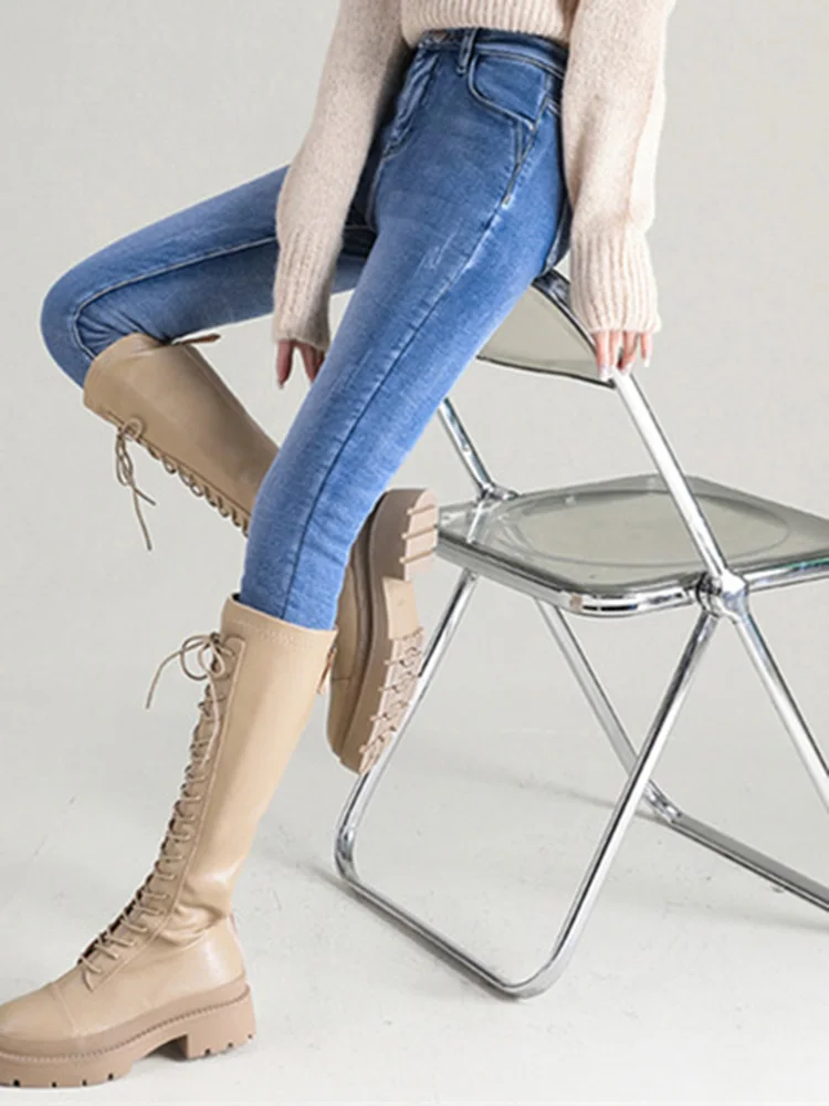 Women Spring Stretchy Skinny Pencil Pants Lady High Waist Vintage Jeans Girls Leggings Straight Leg Fashion Casual Daily Pants