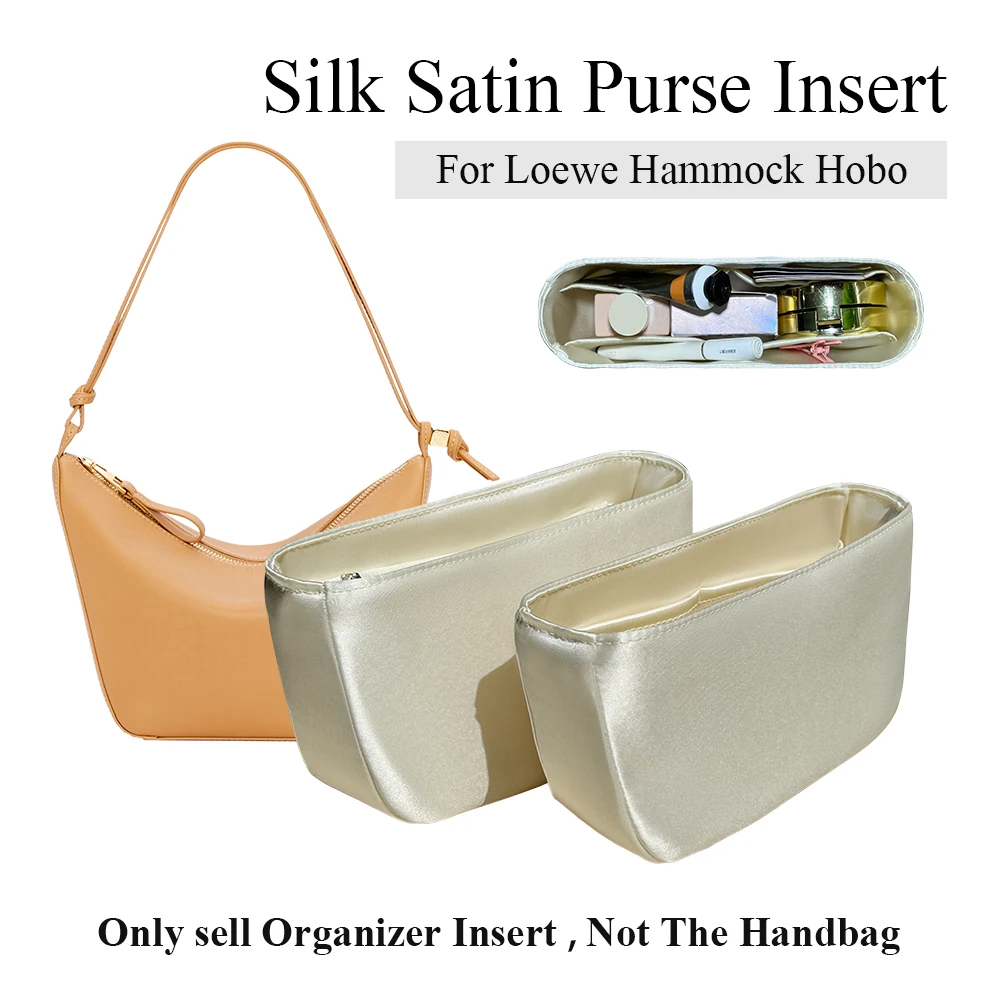 Silk Satin Purse Organizer Insert Fit for Loewe Hammock Hobo, Mini Makeup Inside Organizer Bag Inner Liners Storage Bag In Bag