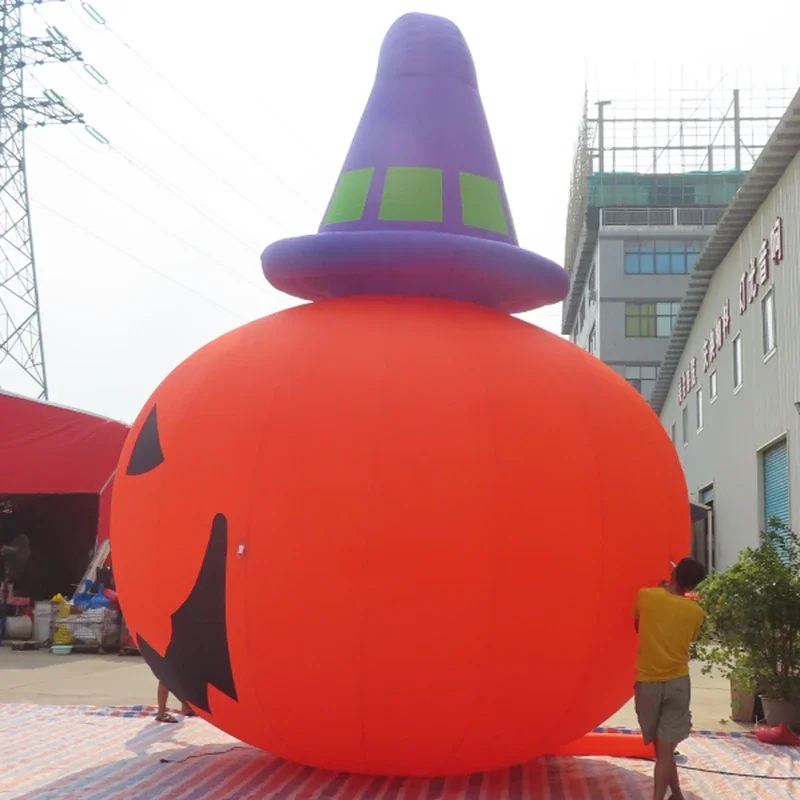 Animated Halloween Inflatable Pumpkin  With Witch Hat Giant Outdoor Yard Decoration Halloween Inflatable Blow Up Pumpkin Balloon