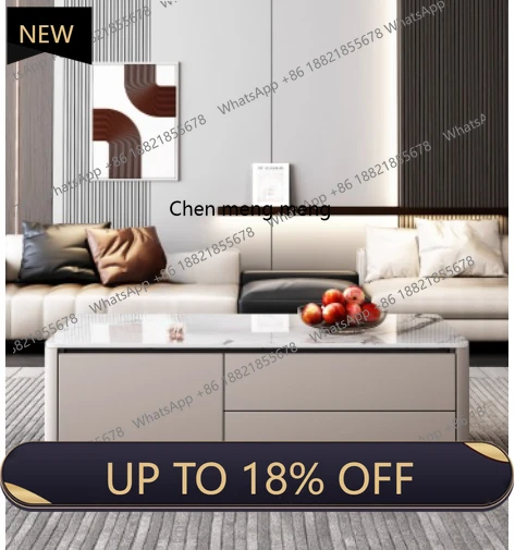 

E153 Rock slab circular arc coffee table living room home new small apartment solid wood coffee table TV cabinet combination