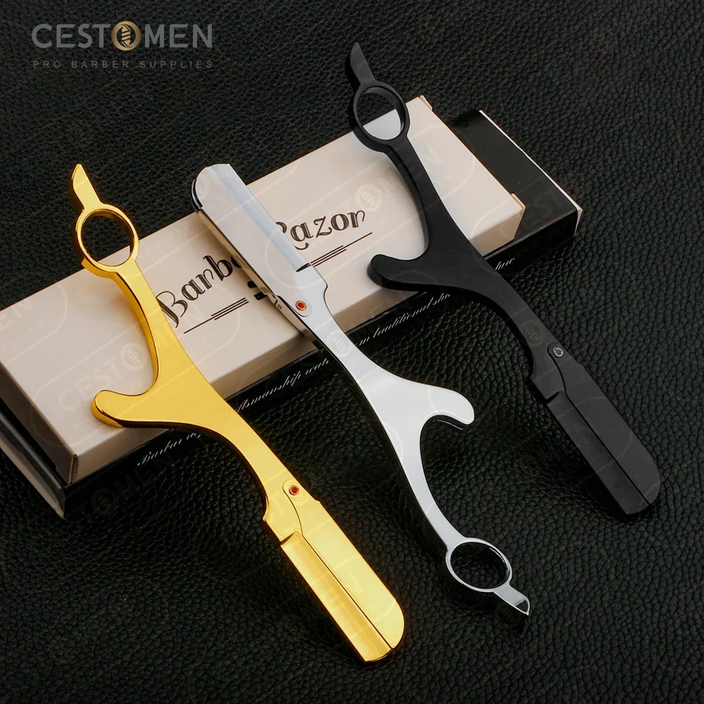 CestoMen New Design Electroplated Gold Professional Razor Replaceable Safety Barber Shaving Razor Men Beauty Eyebrow Razor