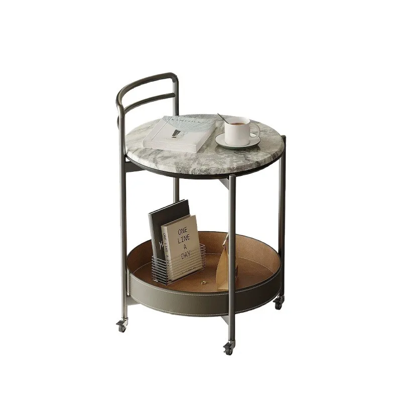 

High-end stone edge few creative saddle leather sofa corner few trolley side table movable living room home coffee table