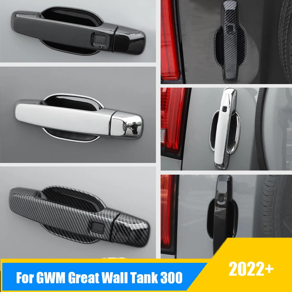 

For GWM Great Wall Tank 300 2022 2023 ABS Black Chrome carbon Car door protector Handle tailgate bowl Decor frame Accessories