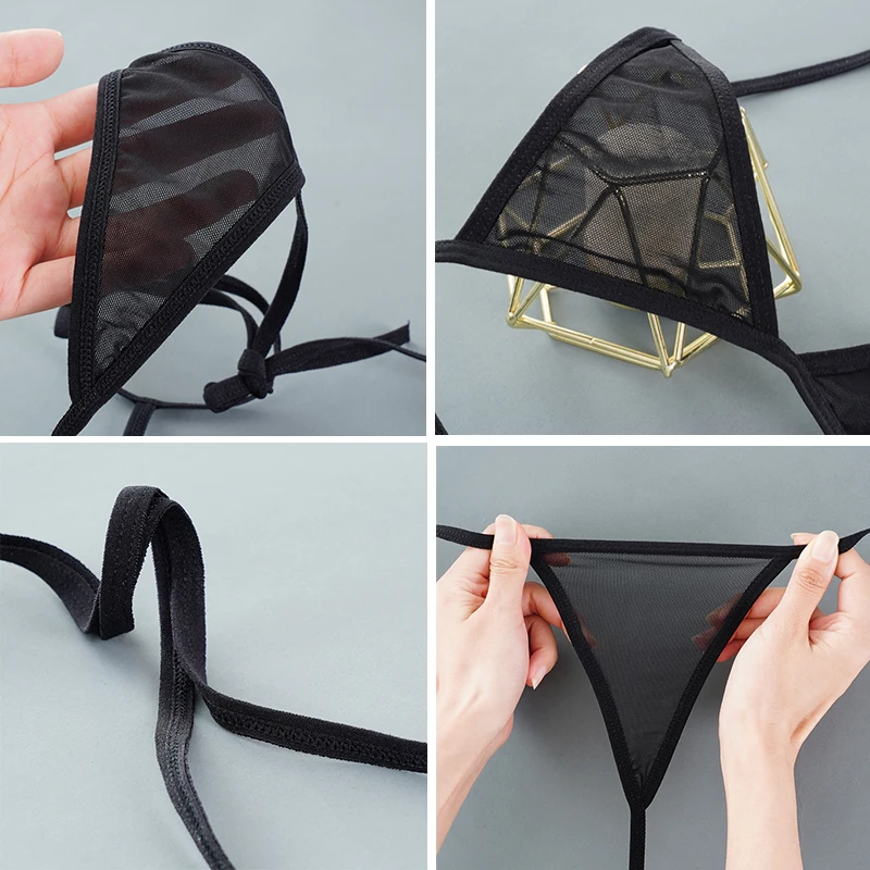 Sexy mini podprsenky bez kostic, ultratenká síťovaná podprsenka bez podšívky, černá, průhledná, 2 kusy, dámské exotické spodní prádlo - náhled 2