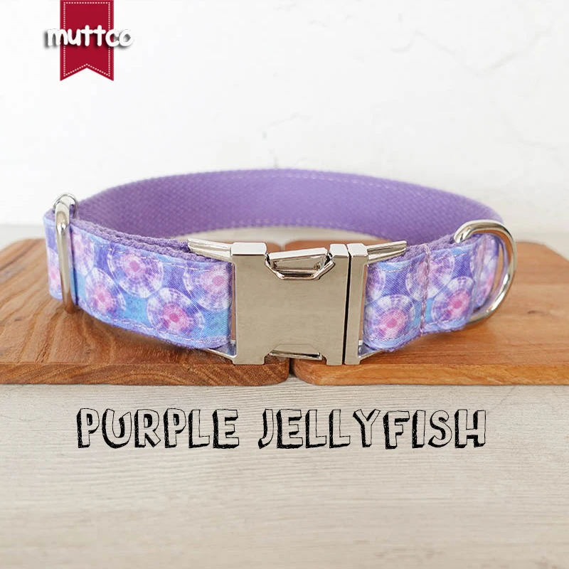 

MUTTCO The independent design pet dog collar PURPLE JELLYFISH personalized adjustable puppy nameplate collar 5 sizes UDC138