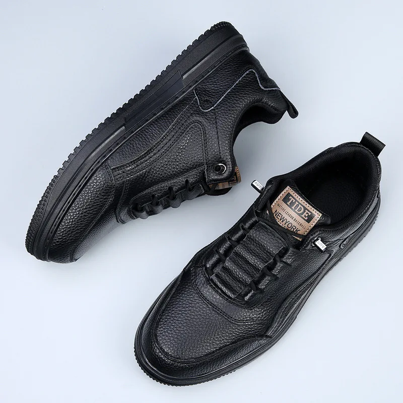 

Осенняя модная мужская повседневная обувь из коровьей кожи, туфли для скейтбординга на плоской подошве, простые дизайнерские лоферы на шнуровке