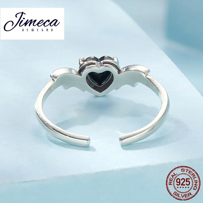 Bague coeur noir argent 925 bagues vintage pour femmes bague d'ouverture bijoux cadeau pour anniversaire des filles bague en argent pur 2025