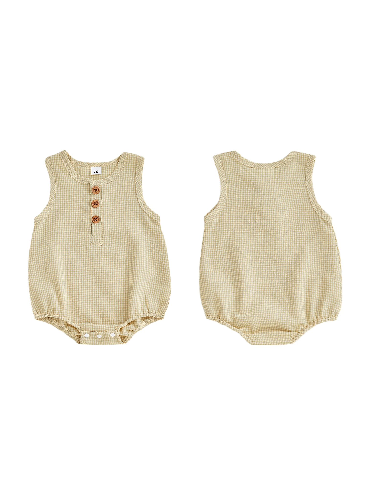 

Стильный детский комбинезон с модным клетчатым дизайном, комбинезон без рукавов с круглым вырезом для мальчиков и девочек, летняя одежда на пуговицах