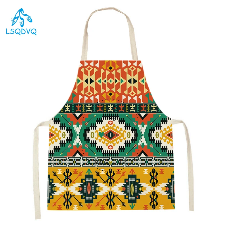 Bohemia Style Kitchen Aprons for Women Geometric Pattern Linen Baking Pinafore Adult Kids Household Cleaning Cooking Aprons