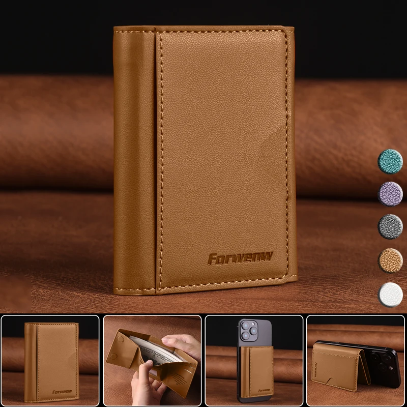 Thirfold Magnetic Card Solts Bag for iPhone 17 Pro Max Samsung S26 Ultra Google For Magsafe Holder Wallet Leather Purses Pocket