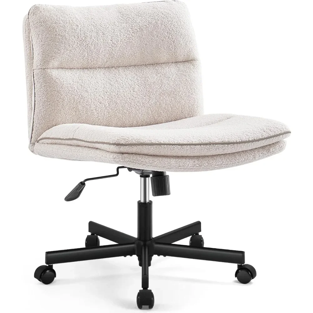 

Office Chair Armless with Wheels Faux Fur Vanity Mid-Back Ergonomic Home Swivel Furry with Thickened Cushion Nylon Office Chairs