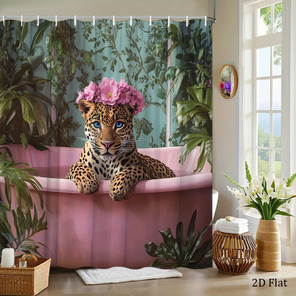 Waterproof Jungle Leopard Shower Curtain Tropical Rainforest Print Bath Curtain for Bathroom Home Decor Safari Animal Print Curt