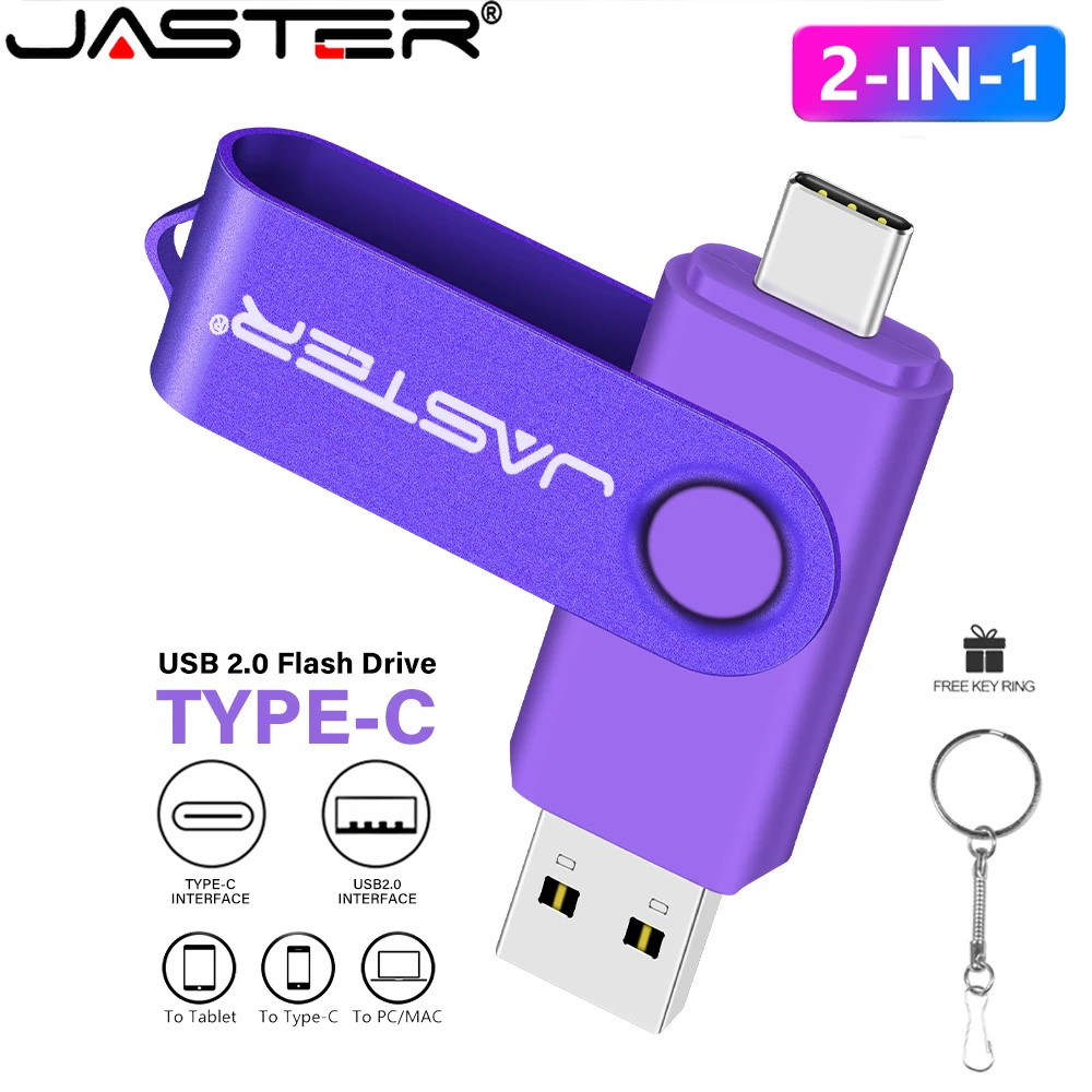 TYPE-C USB 플래시 드라이브, 실제 용량 펜 드라이브, 32GB 선물 키체인 메모리 스틱, 휴대폰용 비즈니스 선물 U 디스크, 64GB, 2 in 1
