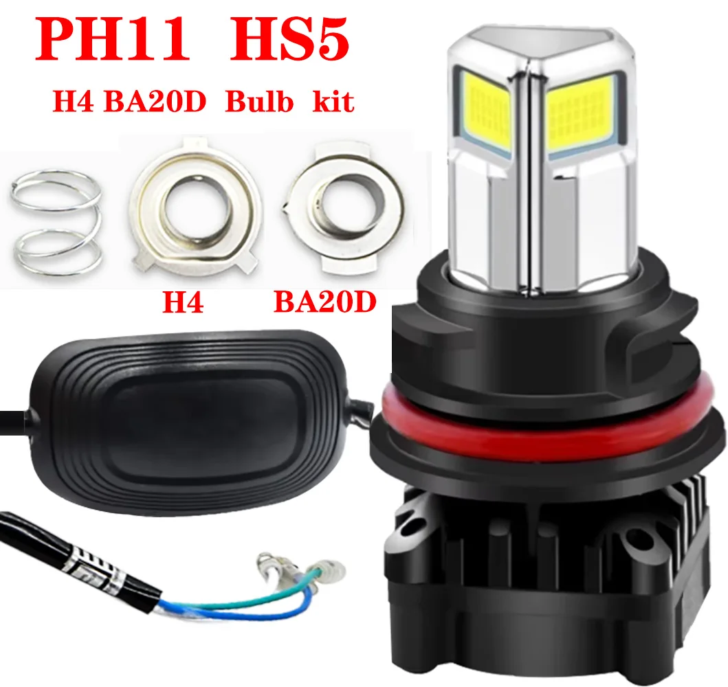 BA20D PH11 HS5  H4 LED Headlight Bulb kit for Motorcycle ATU Suzuki Kawasaki Honda,24 Watts High Low Beam LED Bulbs.1-Pack.