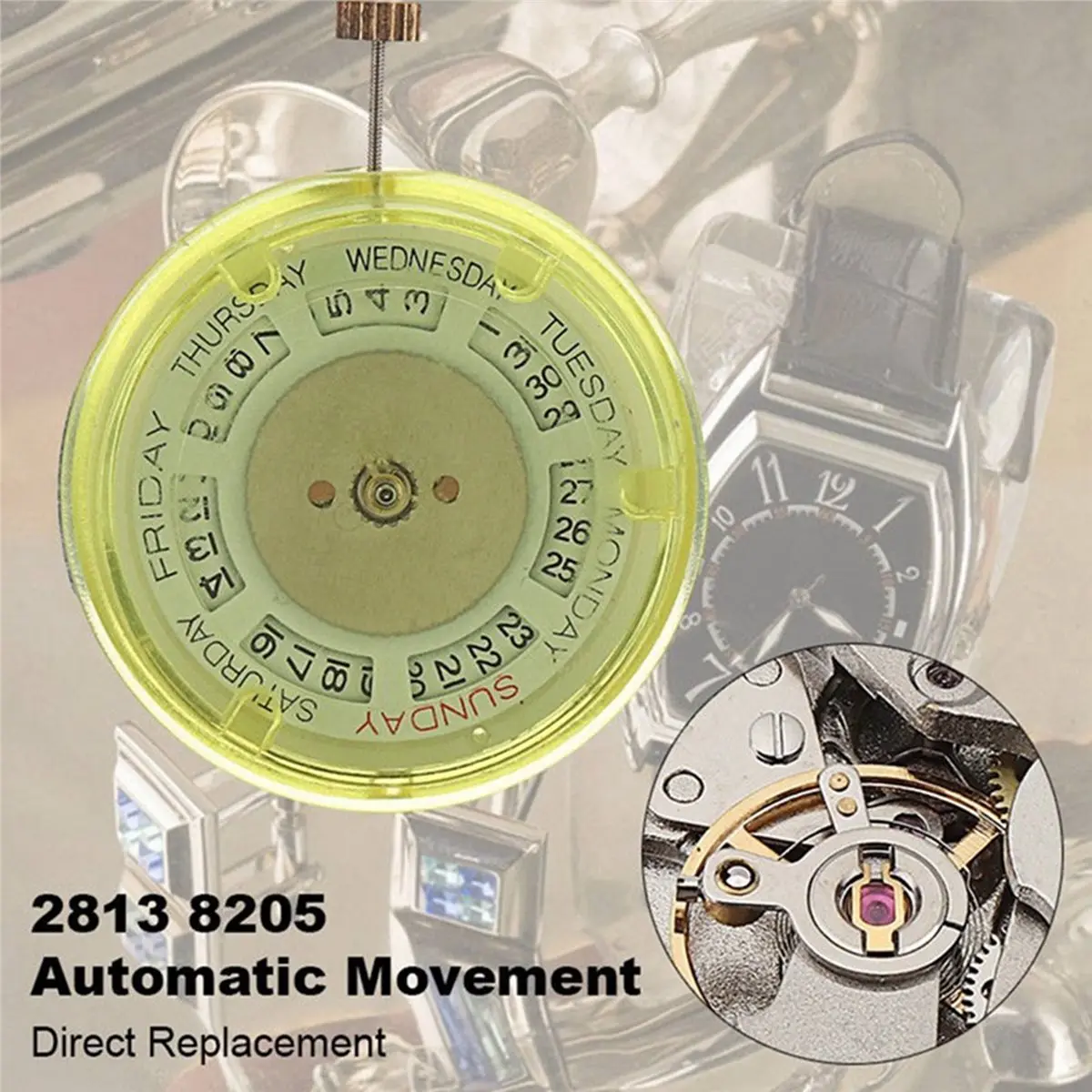 AT16 2813 8205 Automatic Movement Watch Double Calendar Day Date Accuracy Direct Replace for Mechanical Watch Movement Repair