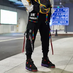 2023 New Hip-Hop Jogger Men's Harem Overalls Color Multi-Pocket Ribbon Men's Sports Pants Streetwear Casual Men's Casual Pants