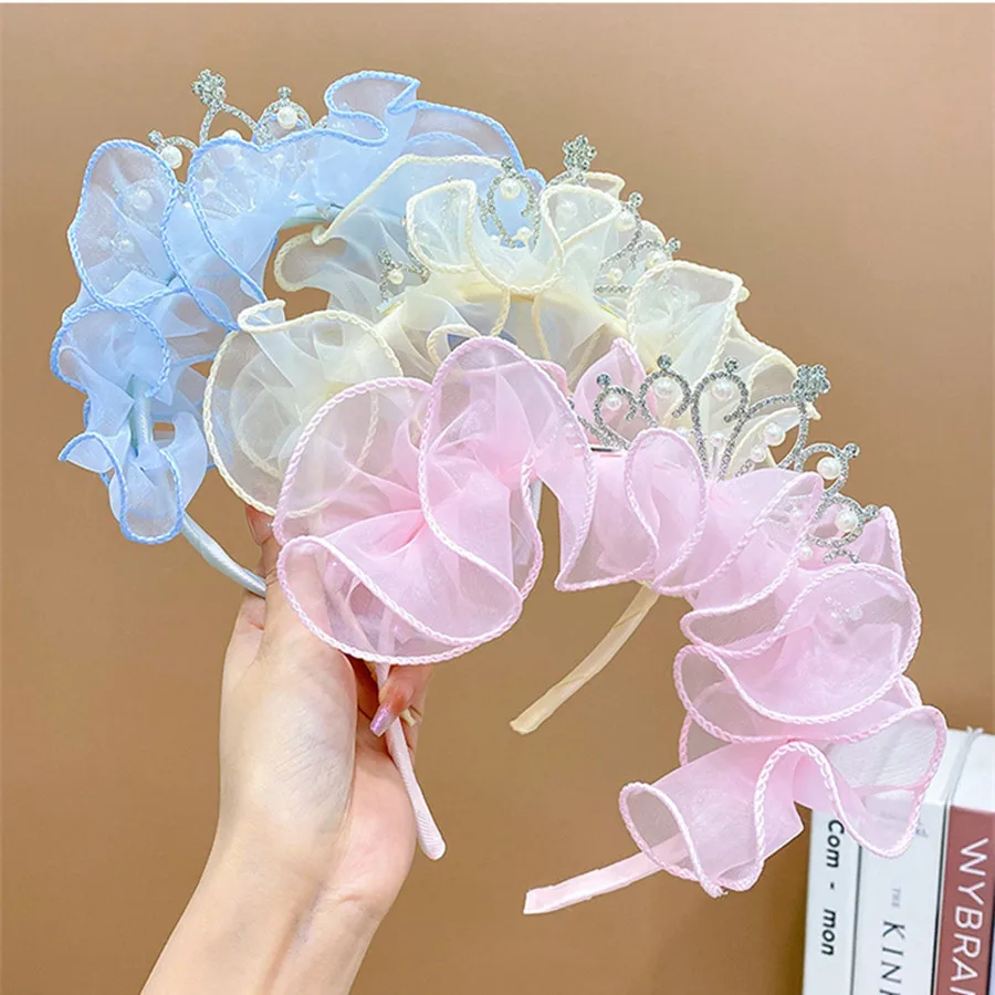 New Children\'s hair bands Rhinestone Lace Tiaras Headbands Princess Girls Crown Headdress Birthday Prom Party Hair Accessories