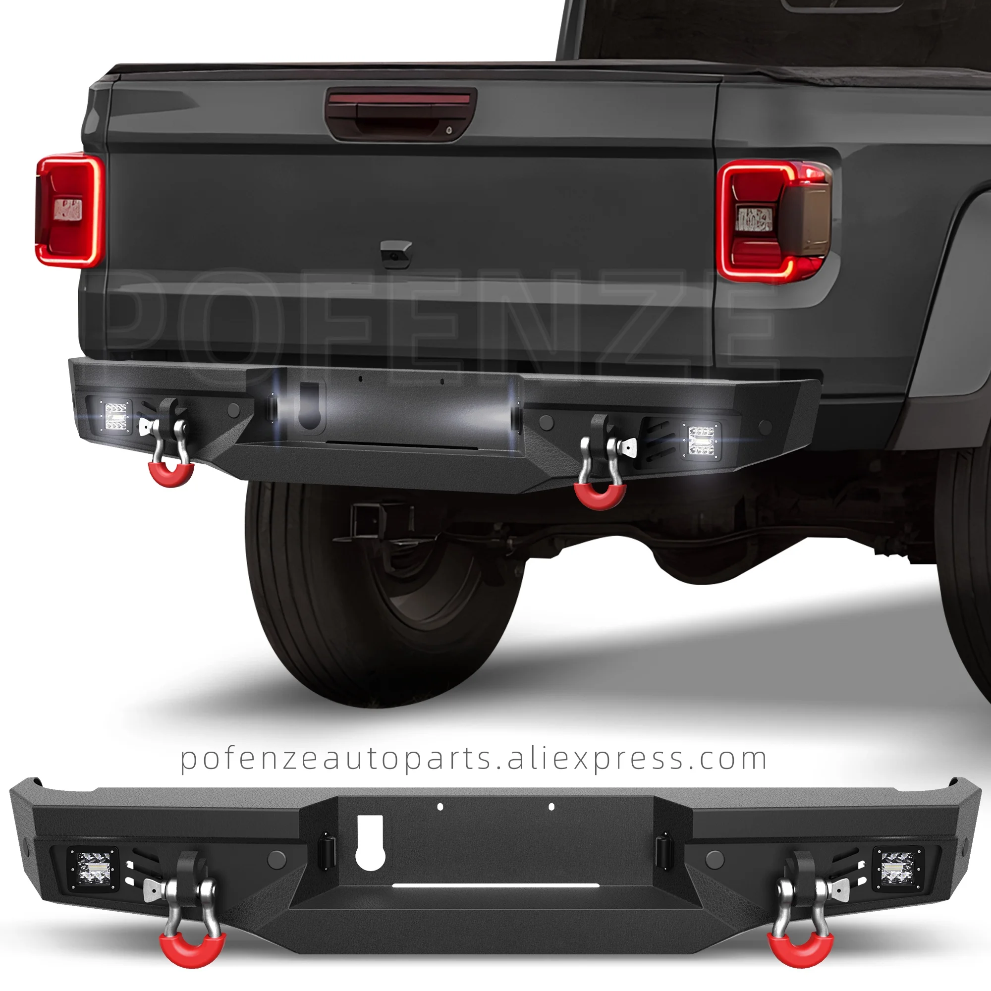 

Rear Bumper Full Width for Gladiator JT, Textured Black Bumper with LED Lights & Sensor Holes & D-Rings