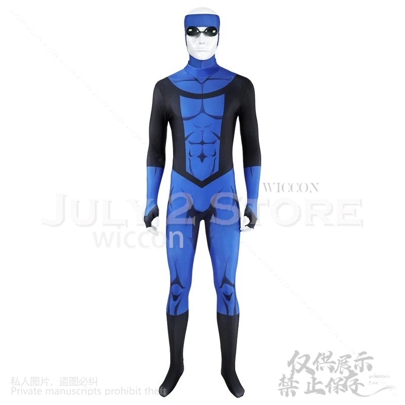 2025 Anime Invincibeee Cosplay Markgraysonn Costume Blue Jumpsuit Bodysuit Battle Uniform Mask Glasses Punk Man Halloween  Suit