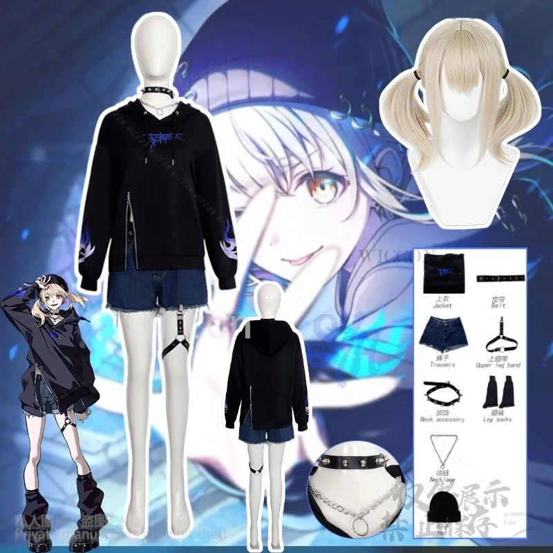 

Azusawa Kohane Cosplay Game Project Sekai Colorful Stage Anime Hip-hop Uniform Jirai Kei Girls Suit Sweatshirt Shorts Halloween