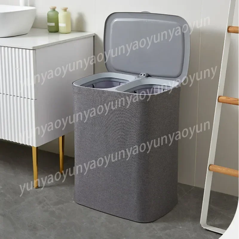 Japanese Style Foldable Fabric Dirty Clothes Basket Storage Basket Household Bathroom Compartment with Lid Laundry Basket
