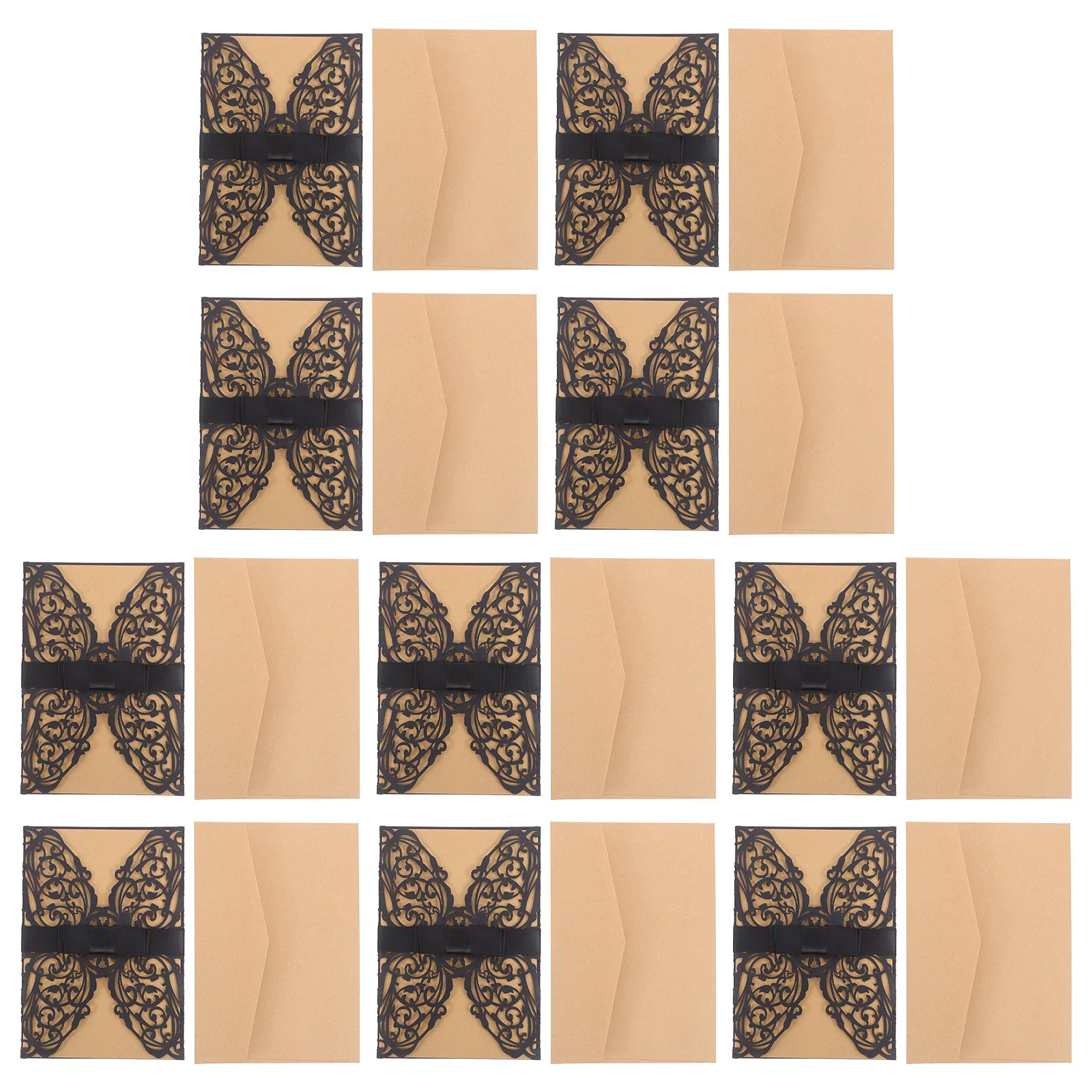 

10Pcs Floral Cut Paper Cards Intricate Hollow-Out Design Elegant Invitations for Graduation Wedding Holiday Party Decoration