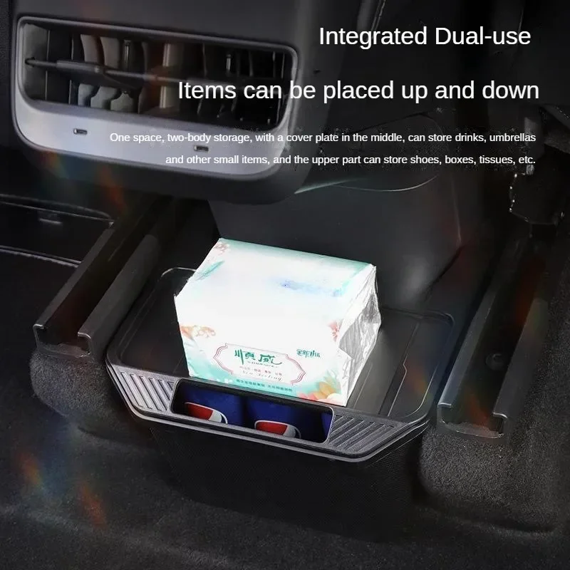 Newest Model Y Rear Center Console Organizer TPE Backseat Storage Box Garbage Can with Anti-Slip Lid Cover Rear Bin 2nd Row Seat