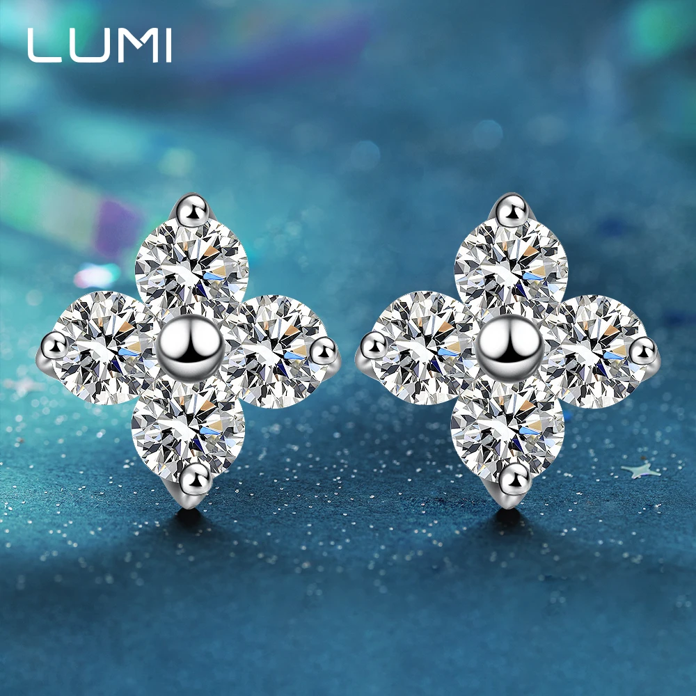 

Cute Clover Tiny Stud Earrings 1cctw Moissanite 925 Sterling Silver Jewelry Women Fashion Gift for Girls Teens Lady Gift