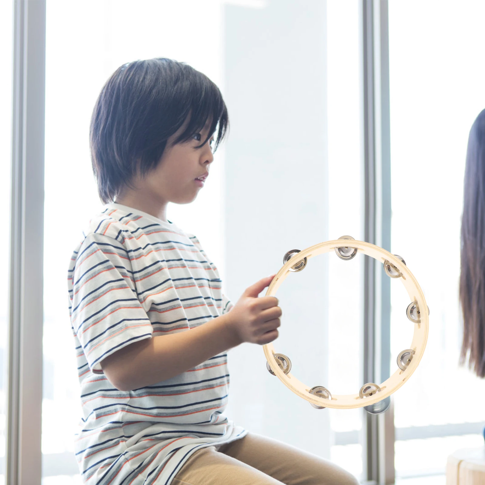 

4 Pcs Wooden Tambourine Ring Bell Musical Instrument Percussion Drum Rhythm Single Row