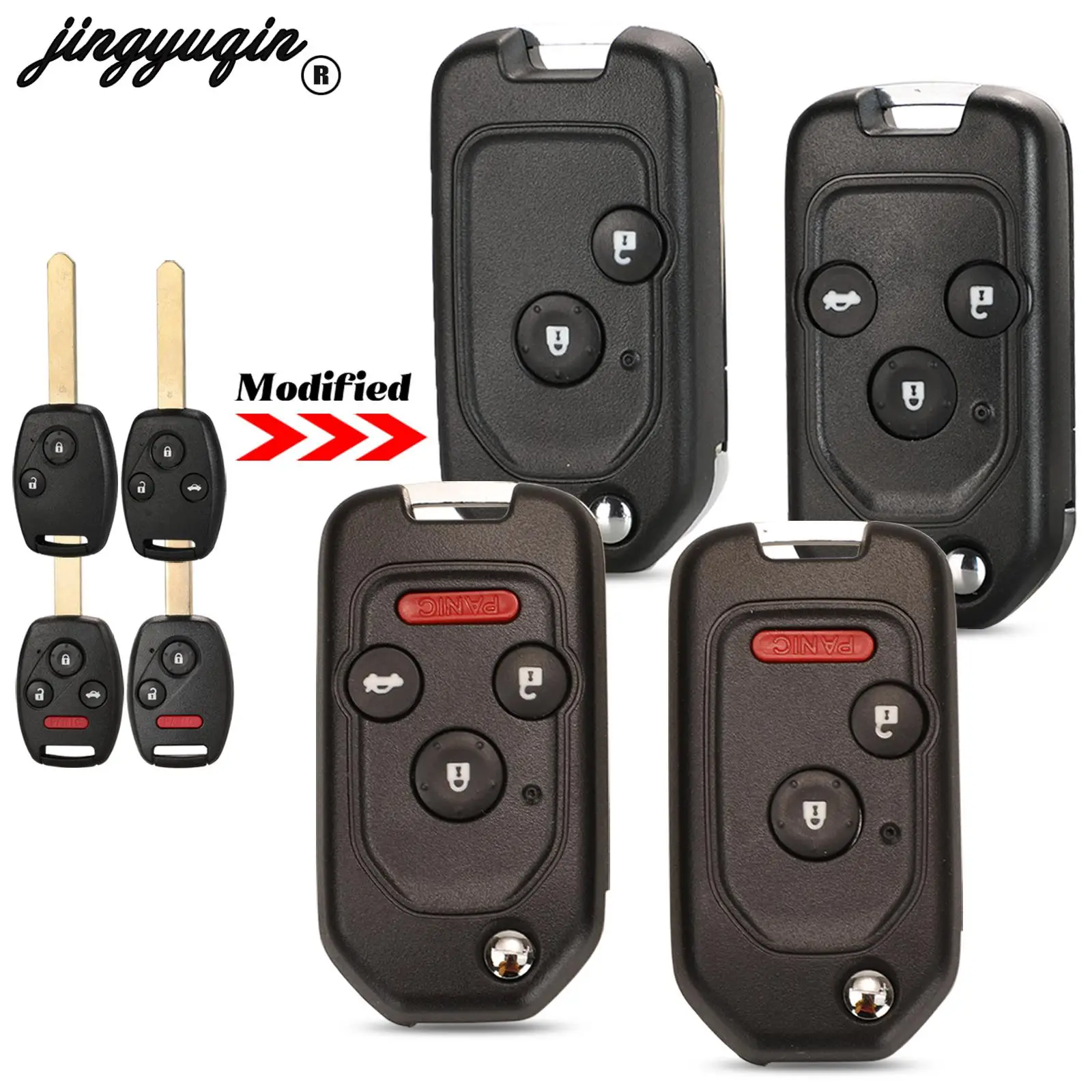 Jingyuqin 2/3/4 Buttons Modified Filp Car Remote Key Shell Case For Honda CRV Civic Insight Ridgeline HRV Jazz ACCORD 2003-2013