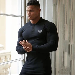 Muscleguys Brand Autumn Long Sleeve Polo Shirt Men Fashion Clothing Stretch Cotton Mens Business Polos Male Breathable T Shirt