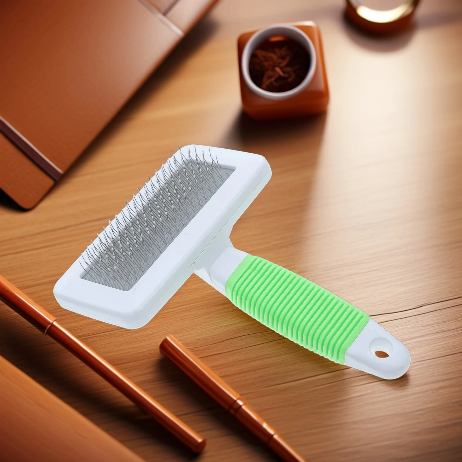 

Pet Needle Comb Dematting Rake for Dogs Cats Light Green Metal Grooming Brush Comfortable Handle Large Surface Area Effective