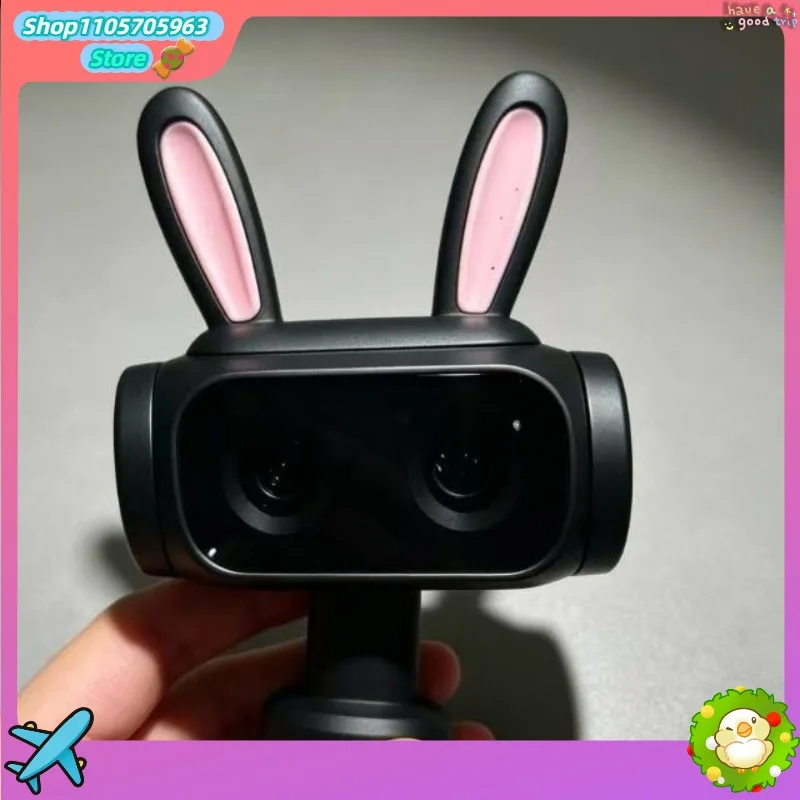 Cute Pink Bunny Ears Decor Accessory with Magnetic Base for Insta360 Luna Ultra Blogger Same Style LovelyOrnament Vlog Shooting